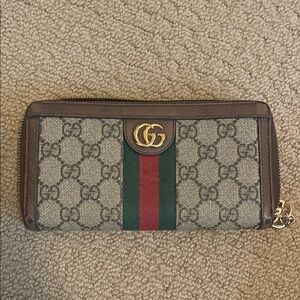 Gucci Beige and Brown GG Zip Wallet